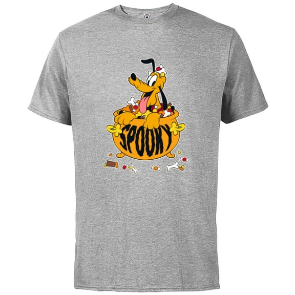 Disney Pluto Happy Halloween Spooky Cauldron with Candy - Short Sleeve Cotton T-Shirt for Adults - Customized-Athletic Heather