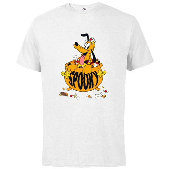 Disney Pluto Happy Halloween Spooky Cauldron with Candy - Short Sleeve Cotton T-Shirt for Adults - Customized-White