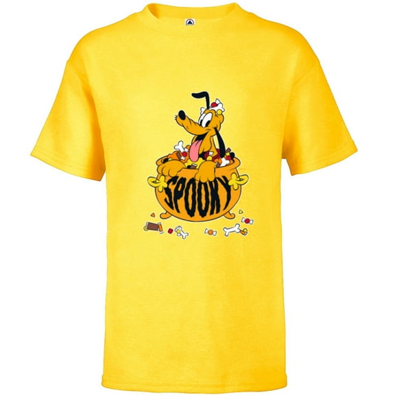 Disney Pluto Happy Halloween Spooky Cauldron with Candy - Short Sleeve T-Shirt for Kids - Customized-Sunflower