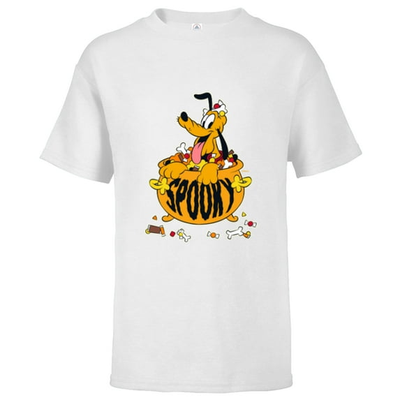Disney Pluto Happy Halloween Spooky Cauldron with Candy - Short Sleeve T-Shirt for Kids - Customized-White