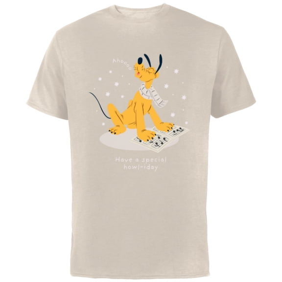 Disney Pluto Holiday Christmas Have a Special Howl-iday - Short Sleeve Cotton T-Shirt for Adults - Customized-Natural