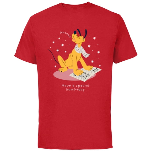 Disney Pluto Holiday Christmas Have a Special Howl-iday - Short Sleeve Cotton T-Shirt for Adults - Customized-Red