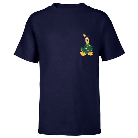 Disney Pluto Holiday Christmas Tree Costume Corner Art - Short Sleeve T-Shirt for Kids - Customized-Navy