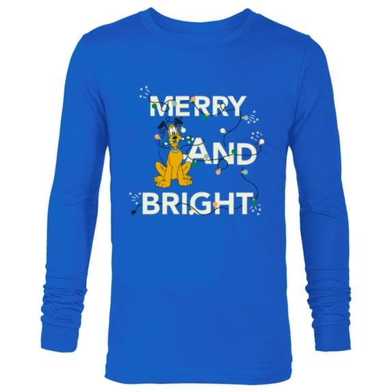 Disney Pluto Merry and Bright Christmas Holiday - Long Sleeve T-Shirt for Men - Customized-Navy