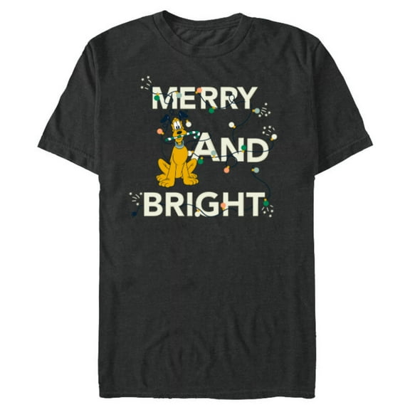 Disney Pluto Merry and Bright Christmas Holiday - Short Sleeve Blended T-Shirt for Adults - Customized-Dark Heather
