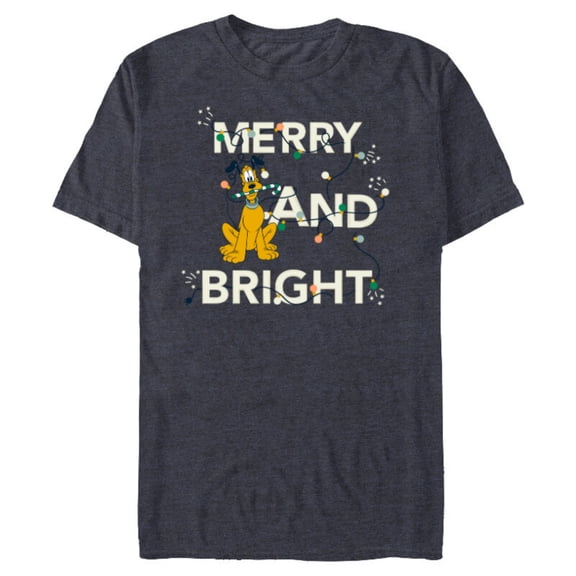 Disney Pluto Merry and Bright Christmas Holiday - Short Sleeve Blended T-Shirt for Adults - Customized-Navy Heather