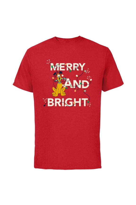 Pluto Merry and Bright Christmas Holiday - Short Sleeve Cotton T-Shirt for Adults - Customized-Red