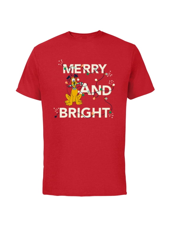 Pluto Merry and Bright Christmas Holiday - Short Sleeve Cotton T-Shirt for Adults - Customized-Red