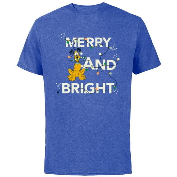 Disney Pluto Merry and Bright Christmas Holiday - Short Sleeve Cotton T-Shirt for Adults - Customized-Royal Heather