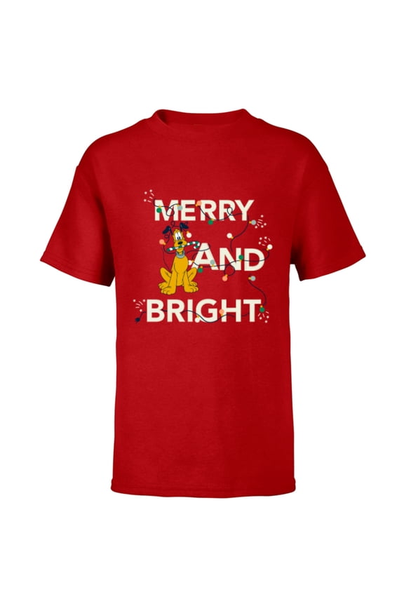 Pluto Merry and Bright Christmas Holiday - Short Sleeve T-Shirt for Kids - Customized-Red