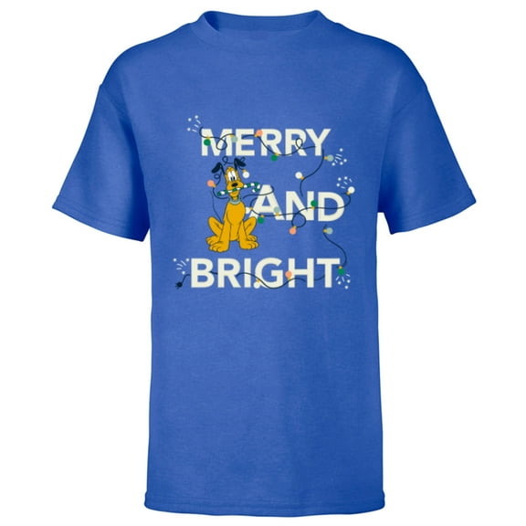 Disney Pluto Merry and Bright Christmas Holiday - Short Sleeve T-Shirt for Kids - Customized-Royal