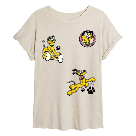 Disney - Pluto Paw Prints And Bone - Womens Oversized Graphic T-Shirt