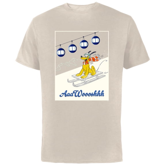 Disney Pluto Winter Holiday Sled Sledding Holiday AaaWooshhh - Short Sleeve Cotton T-Shirt for Adults - Customized-Natural