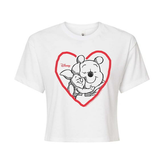 Disney - Pooh And Piglet Heart - Juniors Cropped Cotton Blend T-Shirt