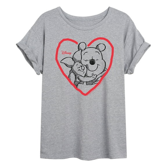 Disney - Pooh And Piglet Heart - Juniors Ideal Flowy Muscle T-Shirt