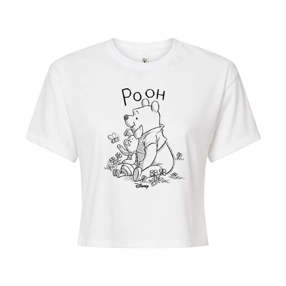 Disney - Pooh And Piglet - Juniors Cropped Cotton Blend T-Shirt