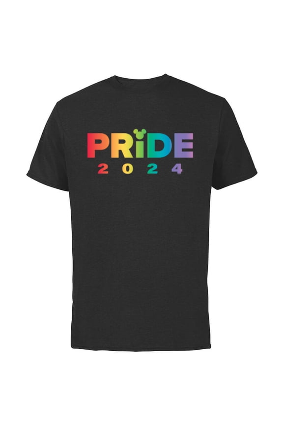 Pride Collection Rainbow Mickey Mouse Icon Pride 2024- Short Sleeve Cotton T-Shirt for Adults - Customized-Black