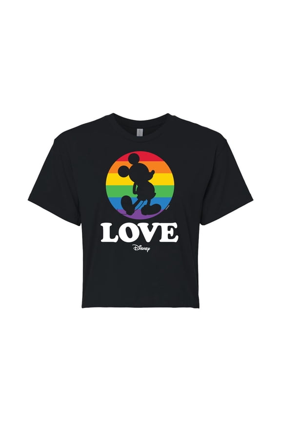 Pride - Love - Rainbow Spotlight on Mickey - Juniors Cropped Cotton Blend T-Shirt