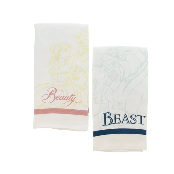 Disney Princess 100% Cotton Kitchen Towels, 2pk-Soft & Absorbent Decorative Kitchen Towels Perfect for Drying Dishes & Hands-Machine Washable Kitchen Towel Set, 16 x 26 inches - Beauty and the Beast
