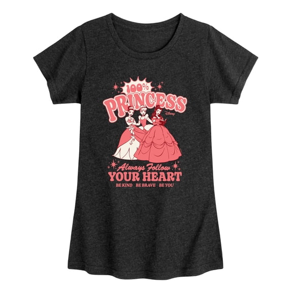 Disney Princess - 100% Princess Girls' Fitted Short Sleeve Graphic T-Shirt