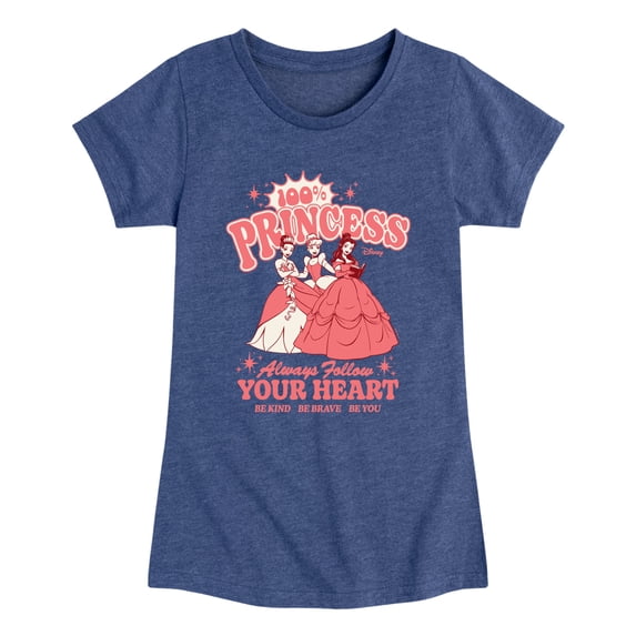 Disney Princess - 100% Princess Girls' Fitted Short Sleeve Graphic T-Shirt