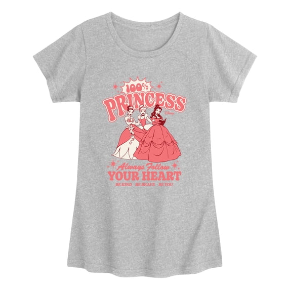 Disney Princess - 100% Princess Girls' Fitted Short Sleeve Graphic T-Shirt