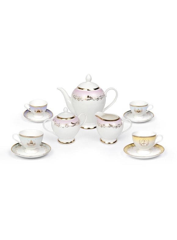 Disney Princess 13-Piece Ceramic Tea Set | Ariel, Cinderella, Jasmine, Belle