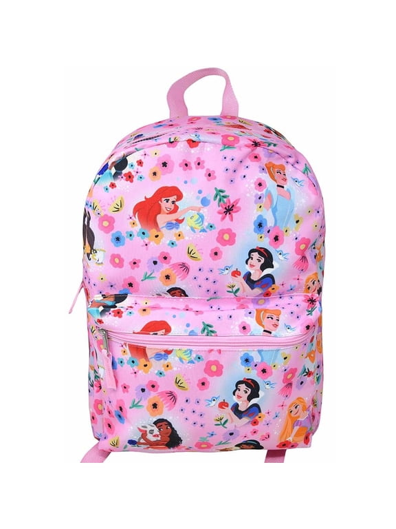 Princess 16" Backpack with All Over Print, Pink Floral Design