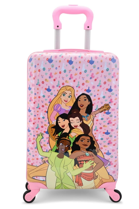 Disney Princess 20" Hardshell Luggage - Tiana Rapunzel Moana Pocahontas Cute & Durable Hard-side Suitcase for Travel with Spinner Wheels 20"x12"x8"