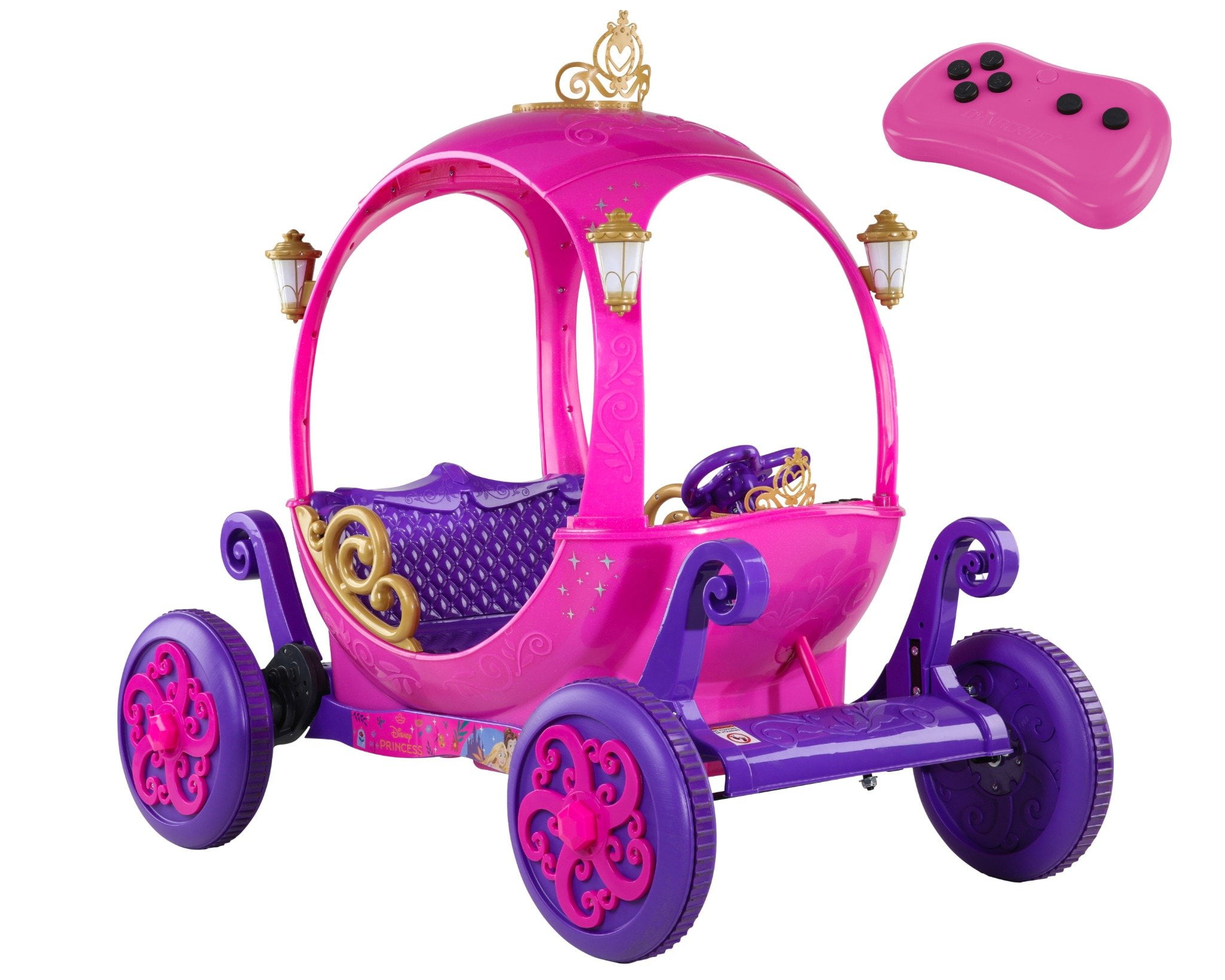 Disney Princess 24V Carriage Ride-On for Kids by Dynacraft, Pink & Purple, Remote Control, 2 Seats, Lights & Sounds, Ages 3+, 1 Count