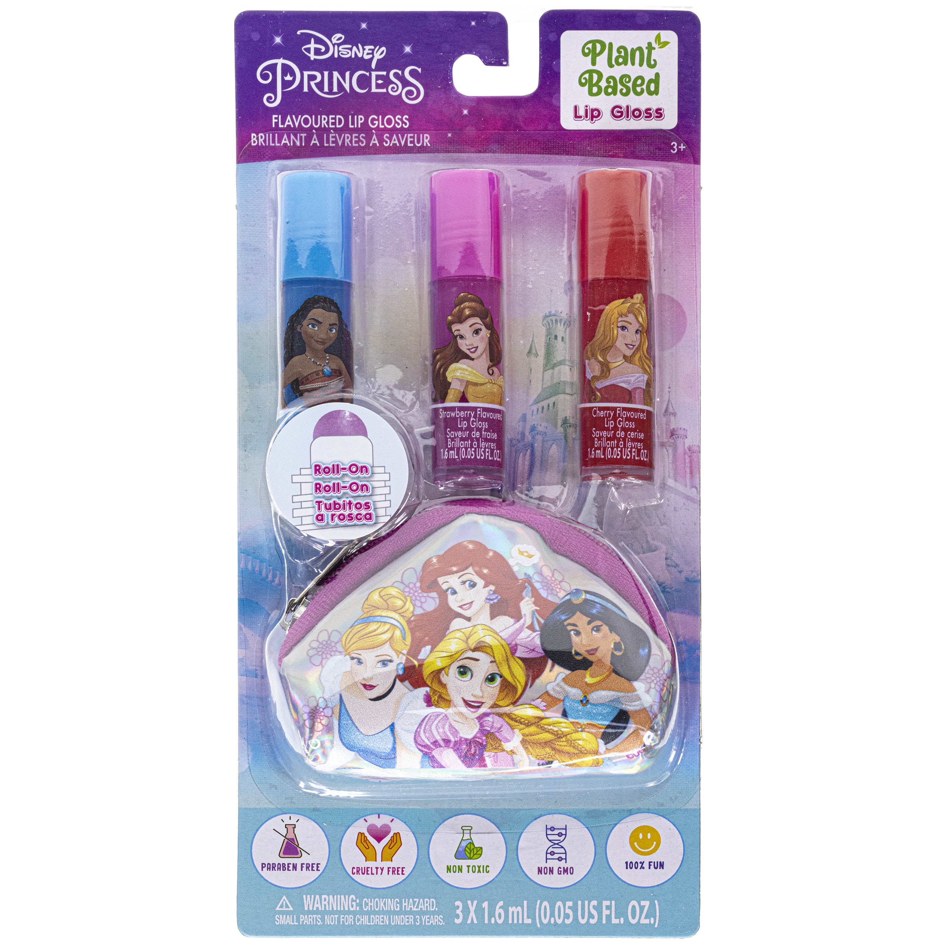 Disney Princess 3 Pack Multi-color Lip Gloss with Mini Purse, by Townley Girl