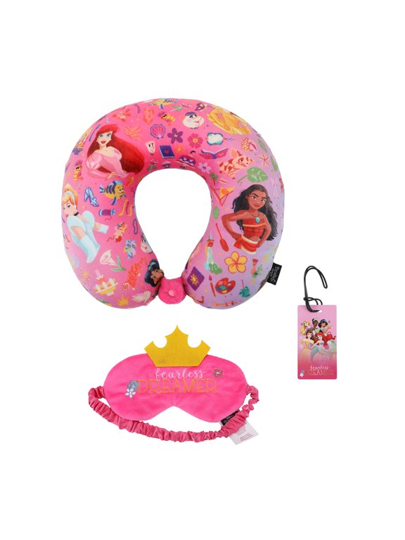 Disney Princess 3-Piece Neck Pillow Travel Set With Eye Mask & Luggage Tag