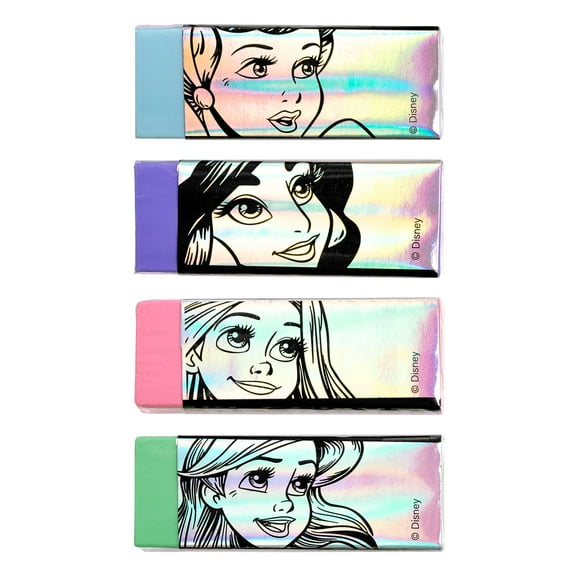 Disney Princess 4 Pack Shimmer Erasers, with Jasmine, Ariel, Cinderella & Rapunzel