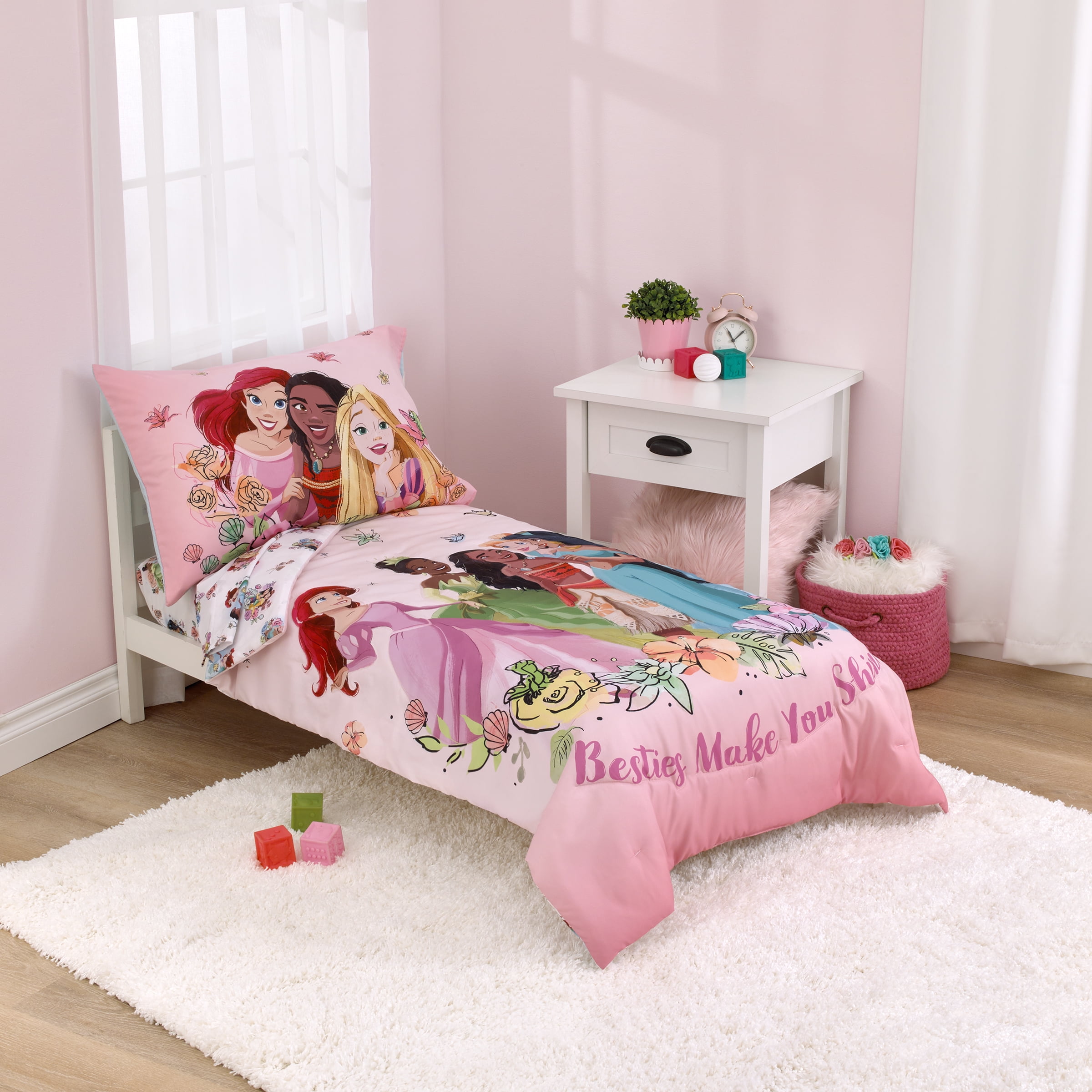 Disney Princess 4-Piece Bedding Toddler Bed, Friends Are Magic, Pink, Polyester - Walmart.com