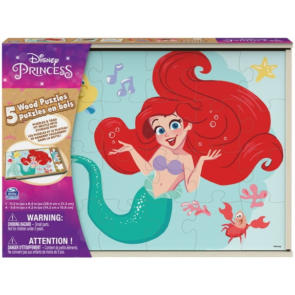 Disney Princess 5-Pack of Wood Jigsaw Puzzles for Families, Kids, and Preschoolers Ages 3 and Up