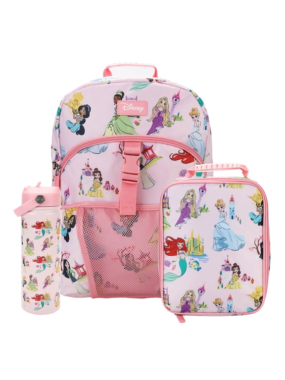 Disney Princess Backpack and Lunch Box Set, Pink 16-Inch Bookbag
