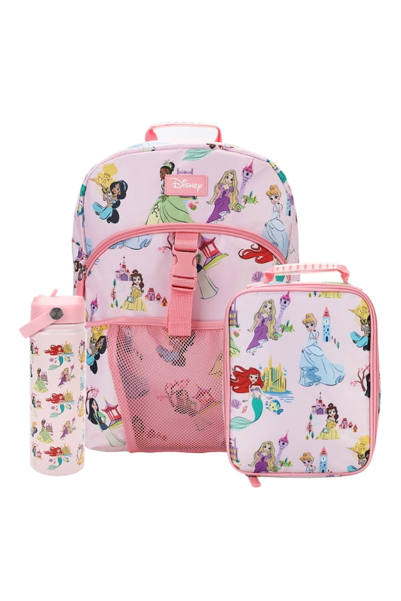 Disney Princess All-Over Character Print Pink 16 Backpack With Lunchbox Set