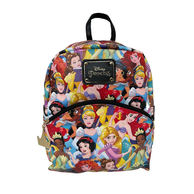 Disney Princess All Over print 10" Mini Deluxe PU Backpack with 1 Front