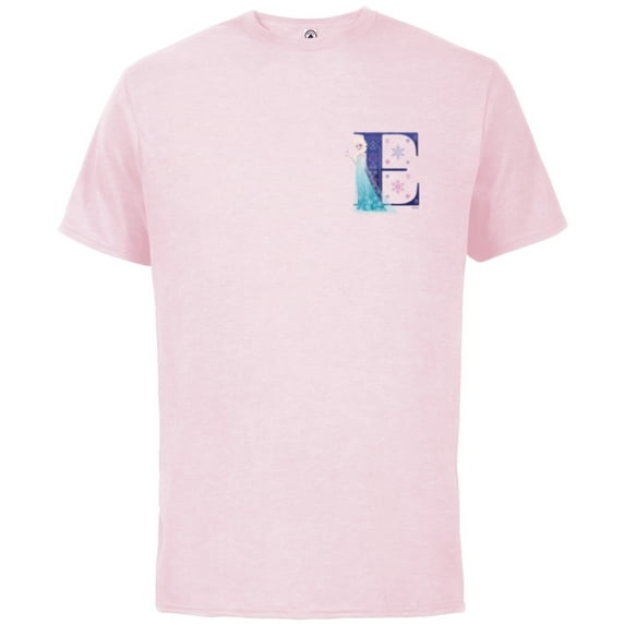 Disney Princess Alphabet Monogram Frozen Letter E for Elsa - Short Sleeve Cotton T-Shirt for Adults - Customized-Soft Pink