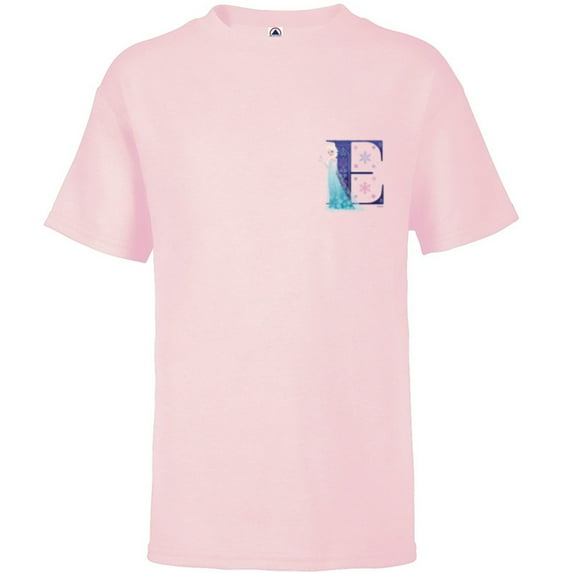Disney Princess Alphabet Monogram Frozen Letter E for Elsa - Short Sleeve T-Shirt for Kids - Customized-Soft Pink