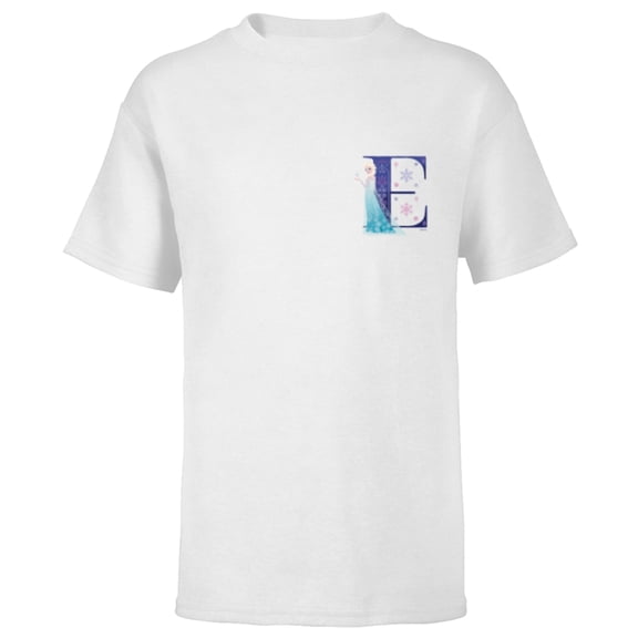 Disney Princess Alphabet Monogram Frozen Letter E for Elsa - Short Sleeve T-Shirt for Kids - Customized-White