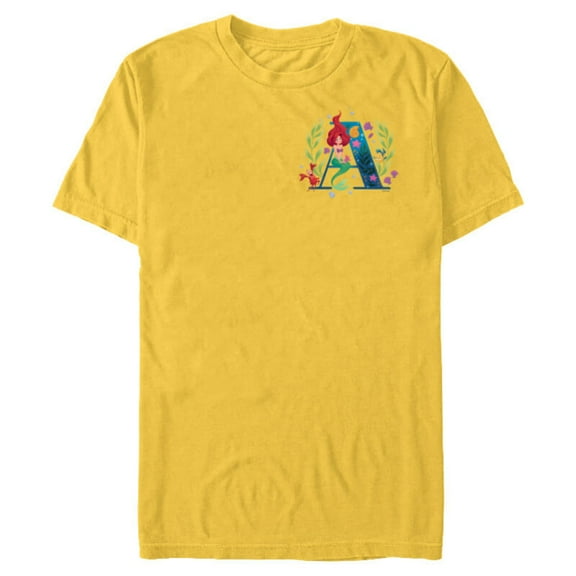 Disney Princess Alphabet Monogram Mermaid Letter A for Ariel - Short Sleeve Blended T-Shirt for Adults - Customized-Yellow