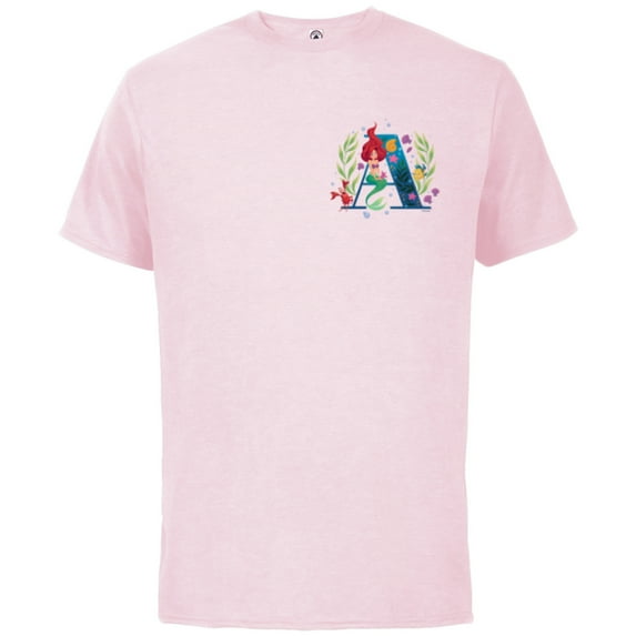 Disney Princess Alphabet Monogram Mermaid Letter A for Ariel - Short Sleeve Cotton T-Shirt for Adults - Customized-Soft Pink