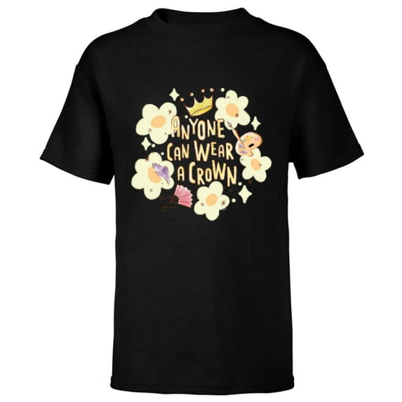 Disney Princess Anyone Can Wear a Crown - Short Sleeve T-Shirt for Kids - Customized-Black