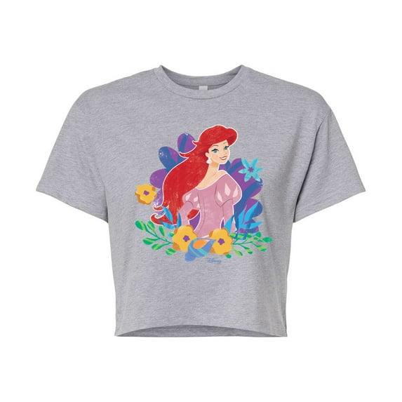 Disney Princess - Ariel And Flowers - Junior's Cropped T-Shirt
