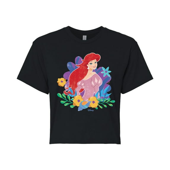 Disney Princess - Ariel And Flowers - Junior's Cropped T-Shirt