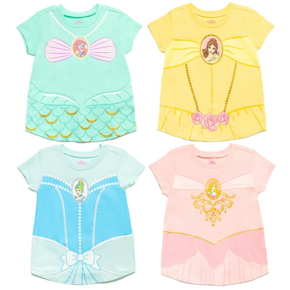Disney Princess Belle Aurora Cinderella 4 Pack T-Shirts Toddler to Big Kid