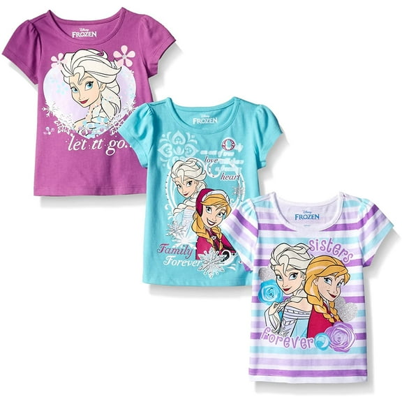 Disney Princess Ariel, Belle and Rapunzel Girls 3 Pack Character Short Sleeve Tees, 4-6X