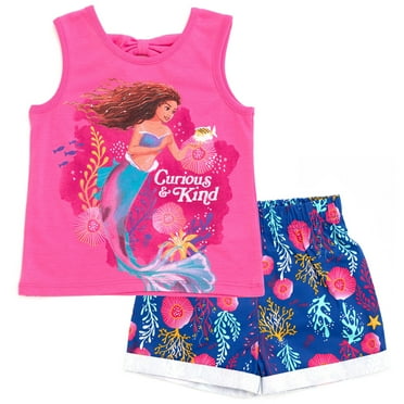 Disney Princess Ariel Little Mermaid Live Action Movie Tank Top and Twill Shorts Outfit Set Toddler to Big Kid