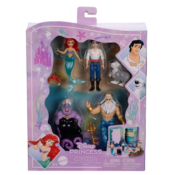 Disney Princess Ariel Mermaid Storybook Set with 4 Small Dolls, 2 Figures & 1 Accessory from Movie